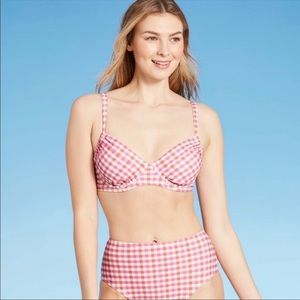 Kona Sol Pink Gingham Bikini Top and Bottom-Sz M NWT